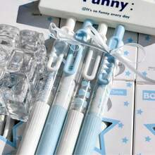 8pcs INS Aesthetic Blue Ballet Design Retractable Gel Ink Pen With Strap, 0.5mm Quick Dry Black Ballpoint Pen For Student Study & Office Use - multicolor - View 6