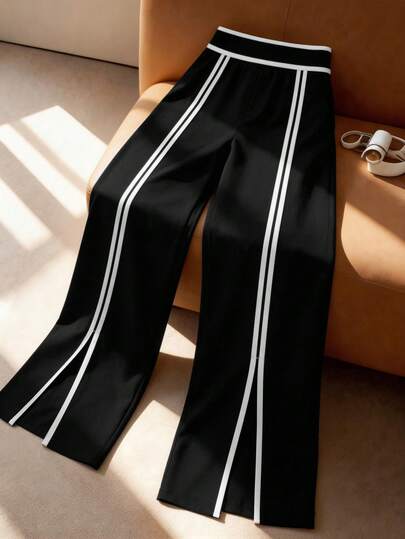 GlowEve CURVE 大码女式休闲撞色开衩裤，四季皆宜