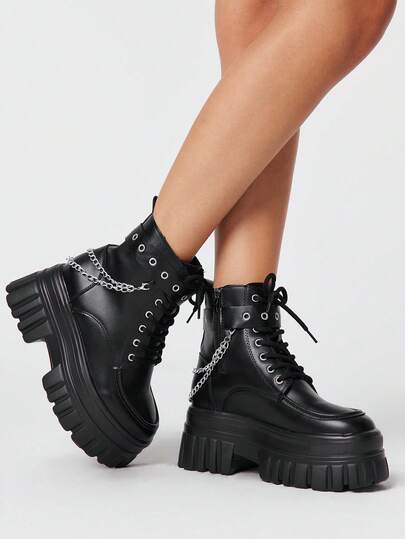 ROMWE Giày sandal cao gót nữ ~ Giày bốt cưỡi ngựa có đệm lót bên trong dành cho nữ, mẫu mới mùa xuân 2026, chất liệu PU màu tối, mũi tròn, đế dày, kiểu Anh.