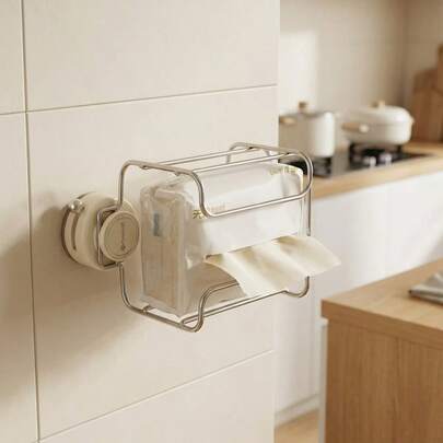 Cirelle Stainless Steel Tissue Holder, No-Drill Wall-Mounted, Paper Towel Rack For Cabinet, Wet Wipe Organizer