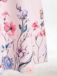 SHEIN 1件女童春夏新款时尚优雅花卉蝴蝶数码印花V领修身连衣裙，适合日常穿着、派对、度假、乡村长裙 - 粉色 - 查看 6
