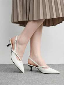 CUCCOO BIZCHIC Zapatos versátiles para mujer con punta afilada, tira trasera y tacón de gatito - Beis - Ver 7