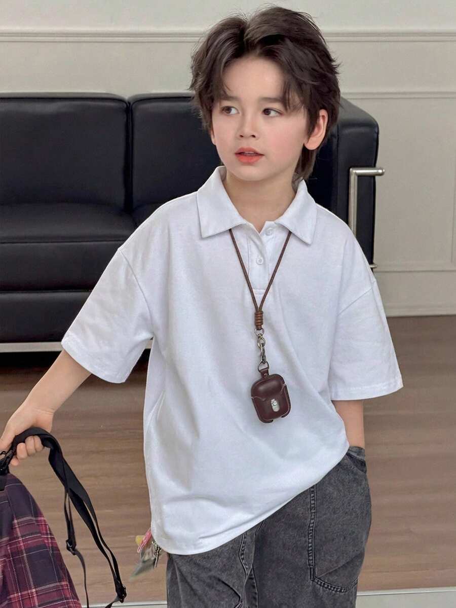 DAZY 男童夏季休闲纯色短袖T恤 - 白色 - 查看 1