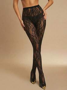 Silquee Quần legging nữ thời trang, gợi cảm, xuyên thấu, cạp cao, co giãn, chất liệu ren. - màu đen - Xem 6