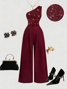 Eryvara Bộ jumpsuit dài ôm eo trễ vai màu đen đính sequin dành cho nữ, có khóa kéo, trang phục dự tiệc gợi cảm, trang phục hộp đêm, trang phục xuân/hè mới, trang phục hẹn hò ngày Valentine, trang phục sinh nhật, trang phục dự tiệc bể bơi, trang phục dạ hội, trang phục đi xem hòa nhạc, đi làm, trang phục dự đám cưới, bộ jumpsuit dài thanh lịch và lãng mạn. - Màu Đỏ Sâu - Xem 8