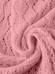 Franclia Plus Size Women's Solid Color Beach Resort Romantic Crochet Net Drawstring Tie Bow Cardigan Western Wear - Pink - View 6
