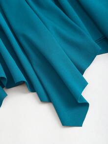Sweetra Petite Bohemian Style Ruched Waist Asymmetrical Hem Brown Short Skirt, Suitable For Petite, Spring/Summer - Teal Blue - View 5