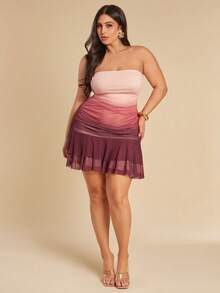 SHEIN BAE Plus Size Women Gradient Strapless Shorts Jumpsuit With Mesh Overlay - Multicolor - View 8