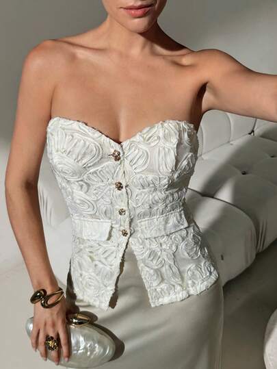 Lavishia Blusa sin mangas de encaje floral 3D sexy y elegante para mujer, versátil para bodas, fiestas, uso casual, primavera/verano