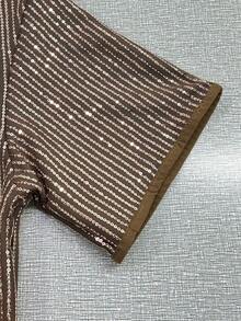 Manfinity AFTRDRK Áo sơ mi nam tay ngắn đính sequin, cài cúc phía trước, thích hợp mặc đi dự tiệc mùa hè. - Rượu sâm banh - Xem 3