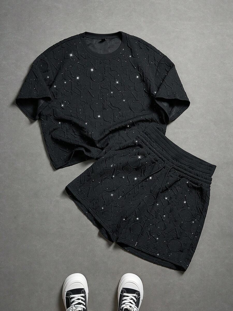 PAVTROS Men's Round Neck Short Sleeve Casual T-Shirt Set, Summer - Black - View 1