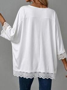 EMERY ROSE 两件套黑白女士休闲拼接蕾丝基础款T恤，宽松版型，适合秋冬季节；两件套女士休闲衬衫套装，适合夏季音乐节及日常穿着。 - 黑與白 - 查看 6