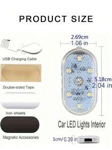 Teckwe 2pcs Magnetic Car Ambient Light Wireless, Pink Monochrome Light, Mini USB C Charging Car LED Light, 6 Bright LED Beads In The Car, Car Audio Control Light Suitable For Car Decoration, Home Life, Party Decoration Night Light 150mAh Rechargeable Lithium Battery; Equipped With USB Data Cable - 2 pieces - View 5