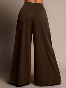 Vixey 高腰侧褶阔腿束口办公裤 - 咖啡棕 - 查看 5