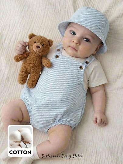 Cozy Pixies Baby Boy Blue & White Striped Romper, Versatile & Comfortable Newborn Baby Boy Clothes Summer Spring New Born Boy Outfit Baby Boy Romper Sets