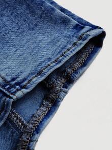 SHEIN MOD 女士U领无袖牛仔背心，时尚夏季款 - 中等水洗藍 - 查看 4