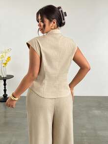 Firerie Plus Size Summer Commute Elegant Minimalist Double-Breasted Blazer Fall/Winter - Apricot - View 6