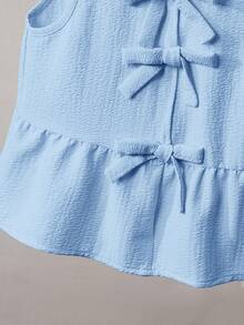 SHEIN Camisa sin mangas de unicolor con lazo para niñas jóvenes - Azul - Ver 5