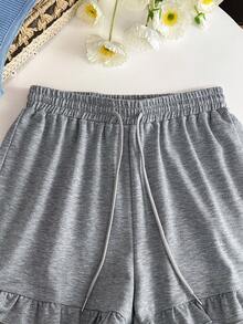Resyla Plus Size Solid Color Casual Drawstring Shorts - Grey - View 5