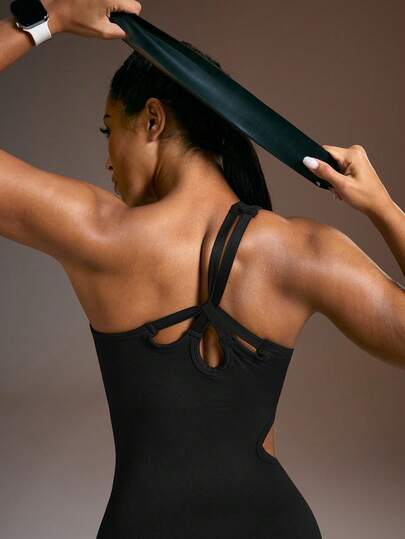 Powerista Women's Solid Color Sleeveless Cutout Waist Jumpsuit