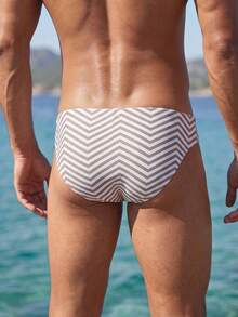 Manfinity Swimmode Quần bơi tam giác kẻ sọc dáng casual dành cho nam - Màu xanh lam - Xem 2