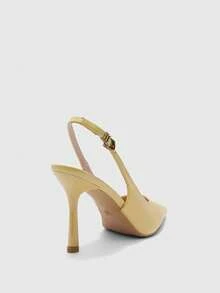 CUCCOO BIZCHIC Elegant Slingback Heels For Women Glossy Finish Pointed Toe Minimal Office Pumps - Light yellow - View 7