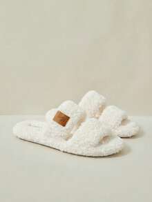 Cuccoo 女士象牙色柔软绒毛保暖透气露趾轻便家居拖鞋 - 白色 - 查看 3