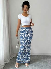 Trelyra Minifalda ajustado de malla con estampado de leopardo para mujer - Azul - Ver 3