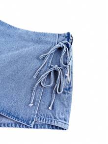 GlowEve 女士系带衬衫和半身裙休闲牛仔套装 - 藍色 - 查看 4