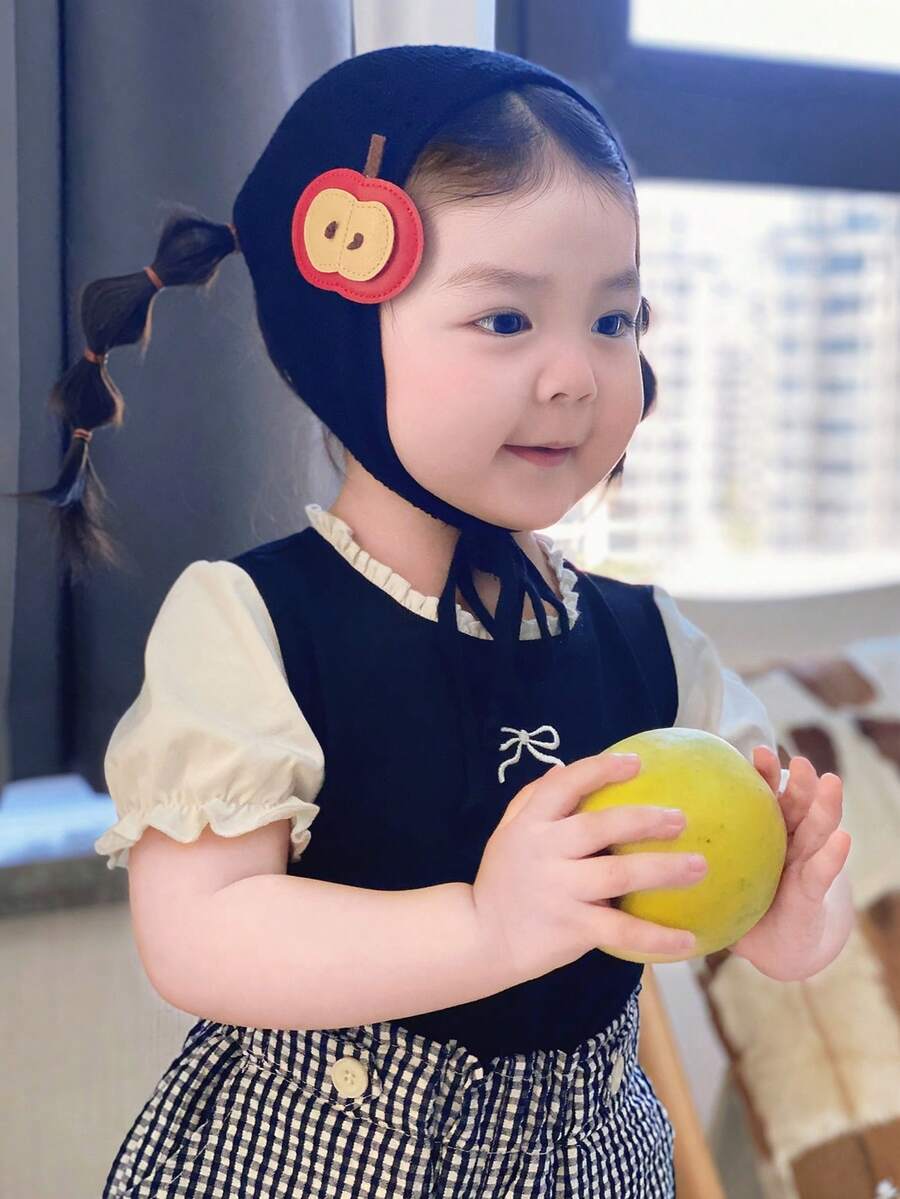 Dazy Kids 女童撞色韩版蝴蝶结短袖上衣 - 黑色 - 查看 1