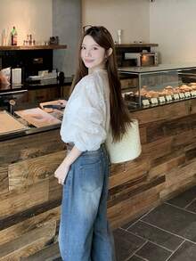 DAZY Women's Lace Long Sleeve Blouse, Elegant Style For Spring & Summer - Apricot - View 2