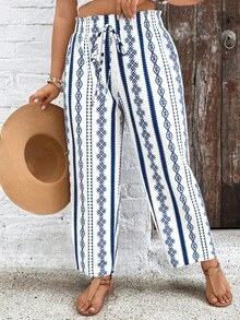 SHEIN VCAY Pantalones con estampado geométrico para vacaciones en tallas grandes - Multicolor - Ver 3