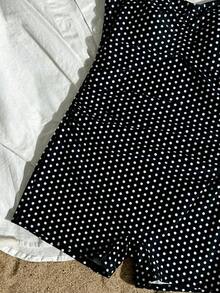 SHEIN 少女黑色连体挂脖褶皱泳衣，简约修身泳装 - 彩色 - 查看 3