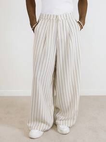 TOKVUE Men's Striped Pocket Wide Leg Loose Casual Pants, Summer - Beige - View 4