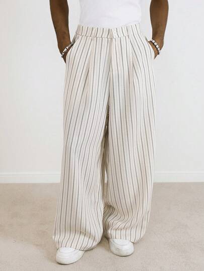 TOKVUE Men's Striped Pocket Wide Leg Loose Casual Pants, Summer