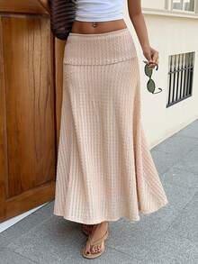 Siren Gaze Women's Textured Maxi Casual Skirt For Vacation - Apricot - View 5