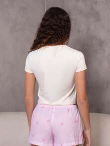 juhmazzocco Y2K Summer Floral Print Pattern T-Shirt Baby Tee Graphic Tees Women Tops - Apricot - View 2