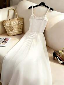 GlowEve 米色欧根纱珍珠装饰3D立体花卉优雅女士长裙 - 米色 - 查看 2