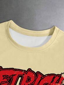 Manfinity EMRG Ensemble décontracté d'été pour hommes avec t-shirt beige à imprimé rétro dessin animé et shorts camouflage, style de rue pour les vacances - Multicolore - Voir 4