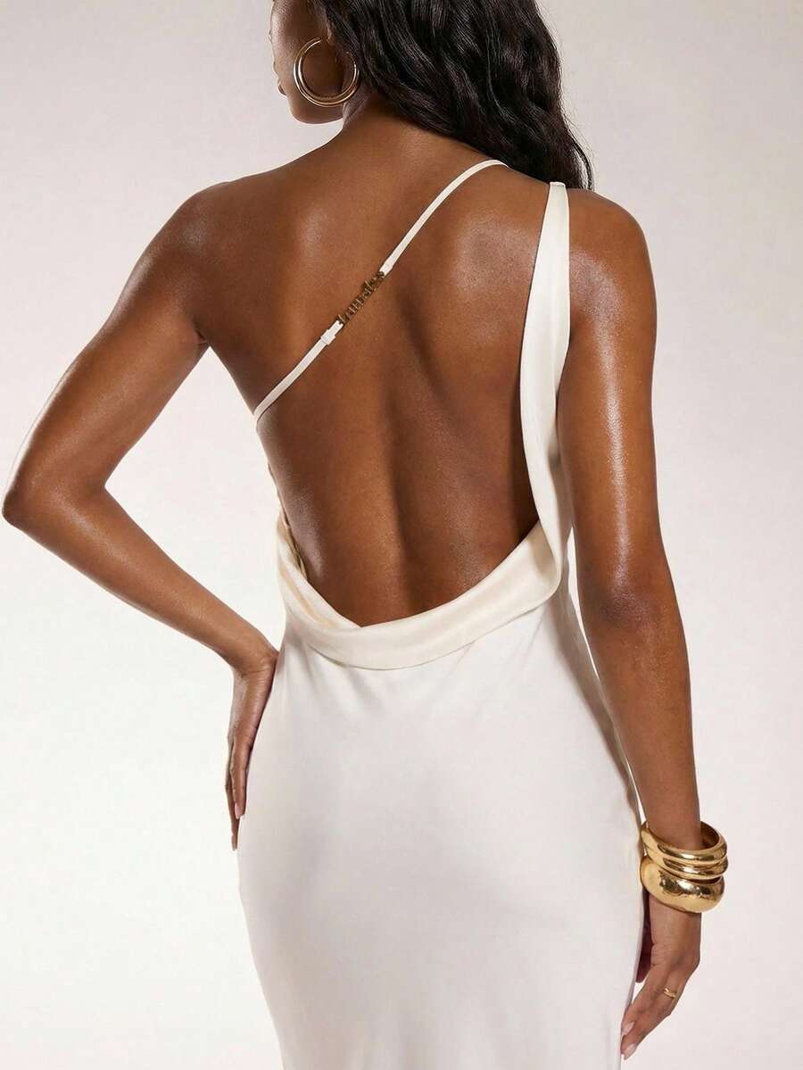 Normani 秋冬季情人节假日派对宴会婚礼金属装饰露背喇叭裙女装 - 白色 - 查看 1