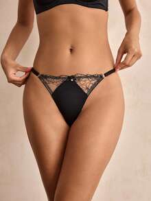 Charlaine 1 chiếc quần lót dây ren gợi cảm dành cho nữ, kiểu dáng lãng mạn Pháp. - màu đen - Xem 6