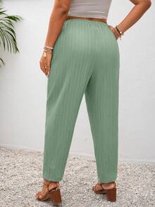 SHEIN Frenchy Plus Size Vacation Solid Color Knotted Casual Pants With Pockets - Mint Green - View 7