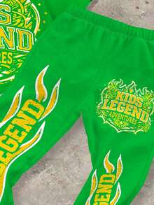 Tween Boy Green Summer Streetwear City Break Graphic Print Round Neck Short Sleeve T-Shirt And Flare Pants Set,Y2K Kids Legend Activewear Outfit - Multicolor - View 6