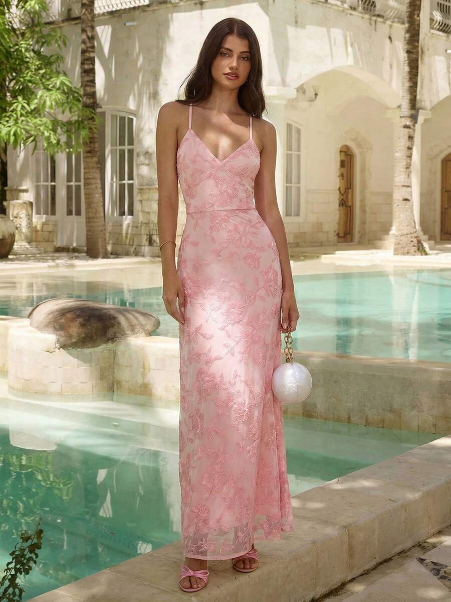 Enchnt 女士花卉串珠优雅连衣裙 - 粉色 - 查看 1