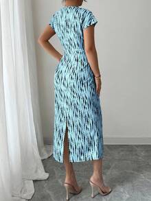 Elenzga Women's Elegant Commute & Vacation Vintage Floral Print Dress - Blue - View 2