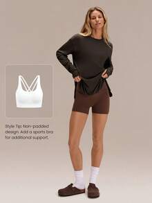 GLOWMODE Modal Make Moves Relaxed Sports Oversized Long Sleeve Tee Daily Casual  Compression Shirt - Chocolate Brown - View 8