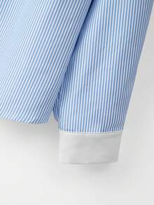 GlowEve CURVE Plus Size Women's Elegant Blue And White Striped Long Sleeve Shirt,Horse Decor Pocket,Smart Casual Autumn School Back-To-School Work Casual Outfits - Blue and White - View 5