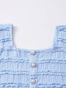 SHEIN 少女纯色仿珍珠休闲度假连衣裙 - 藍色 - 查看 8