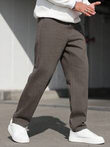 Manfinity Homme Men's Casual Old Money Retro Sense Of Luxury Slim-Fit Khaki Straight Leg Pants, Comfortable And Slimming - Grey - View 1