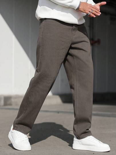 Manfinity Homme Men's Casual Old Money Retro Sense Of Luxury Slim-Fit Khaki Straight Leg Pants, Comfortable And Slimming